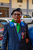 An Italian military veteran with his medals after a war memorial celebration in Sorrento, Italy.