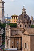 Facade & dome of the Church of Saints Luca and Martina. Rome, Italy. Roman Forum, Colosseum Archaeological Park.