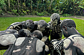 The Skeleton Men from the Omo Bugamo tribe of Papua New Guinea paint their bodies with black and white paint emulating the human skeleton, Chimbu Province, Papua New Guinea