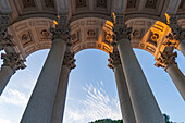 Detail under the arches of the loggia in front of the Basilica of St. Paul Outside the Walls, Rome, Italy.