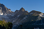 A view of the marble quarries of the Fantiscitti Basin near Carrara, Italy.