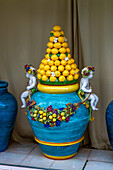 Ceramic souvenirs with a lemon motif in a tourist shop in Anacapri on the island of Capri, Italy.