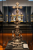 A monumental silver cross in the Treasury Room in the Duomo Museum in Florence, Italy. Circa 1457-1459 A.D.