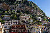 View of the hillside resort town of Positano on the Amalfi Coast in Italy.