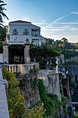 The Hotel de la Syrene perched on the cliff top above the harbor in Sorrento, Italy.