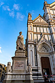 Statue of Dante Alighieri in the Piazza Santa Croce, beside the Basilica of Santa Croce in Florence, Italy.