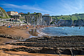 Itzurun beach and Flysch de Zumaia flysch, sedimentary rock formations, Basque Coast Geopark, Zumaia, Gipuzkoa, Basque Country, Spain