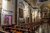 Side chapels in the nave of the Sanctuary of the Madonna del Carmine in Sorrento, Italy.