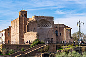 The ancient Roman Temple of Venus and Roma in the Colosseum Archaeological Park in Rome, Italy. Now part of the Basilica of Santa Francesa Romana.