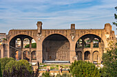 Basilica of Maxentius and Constantine in the Roman Forum in the Colosseum Archaeological Park in Rome, Italy.