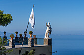 A statue of Augustus Caesar on a cliff-top patio at the Hotel Augustus Caesar in Anacapri, Capri, Italy.