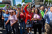 Opponents of the government of Nicolas Maduro, march in protest against the swearing in of Nicolas Maduro on January 10, 2025.