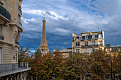 Eiffel Tower seen from Avenue de camoens at sunset, Paris, Île-de-France, France