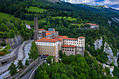 Panoramic view of Sanctuary of Our Lady of Arantzazu. Sanctuary of Our Lady of Arantzazu is a Franciscan sanctuary located in Oñati, Gipuzkoa, Basque Country, Spain, Europe.