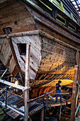 Albaola museum, Historic Whaling Boat reconstruction in the Basque port of Pasaia, Gipuzkoa, Spain.