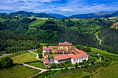 Aerial view Ziortza-Bolibar, Zenarruza monastery on the Camino del Norte, Spanish pilgrimage route to Santiago de Compostela, a UNESCO World Heritage Site, Basque country Euskadi, Spain