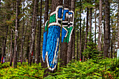 Oma Forest is a work of art by Agustin Ibarrola, a Basque sculptor and painter, in the natural reserve of Urdaibai, Oma, Vizcaya, Basque country Euskadi, Spain