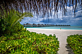 Luxury ower water villas of Six Senses Laamu maldives luxury resort villas, Laamu Atoll region Maldives