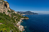 A Saracen tower on a beach of Conca dei Marini on the Amalfi Coast of Italy.