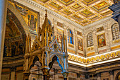 The Gothic-style ciborium in the Basilica of St. Paul Outside the Walls, Rome, Italy. Created by Arnolfo di Cambio and completed in 1285 A.D.