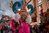 Murgas, individual costumes and majestic floats come together to provide an unforgettable spectacle at the Grand Parade of the Black and White Carnival, held on January 6 in Pasto, Nariño, Colombia.