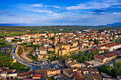 Aerial view of Elciego village of La Rioja where wine is the most important, La Rioja Alavesa, Alava, Araba Euskal herria, Euskadi Spain.