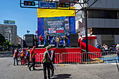 Supporters of Nicolas Maduro's government celebrate on their platforms, prior to the presidential swearing-in on January 10, 2025.