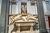 Tomb of Giuliano de Medici, Duke of Nemours, in the Medici Chapel Museum. Florence, Italy.