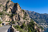 The Amalfi Coast road on the Sorrento Peninsula in italy on the Gulf of Salerno.