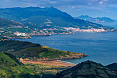 Panoramic from Mount Serantes of La Arena beach and Castro Urdiales at the end, Bilbao, Vizcaya Bay, Euskadi.