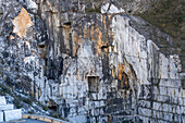 The walls of a marble quarry in the Fantiscritti Basin in Apuan Alps near Carrara, Italy.