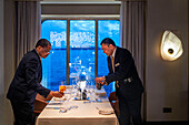 Main restaurant inside of the Silversea Endeavor in the coast of Greenland