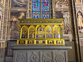 Polyptych in the Baroncelli Chapel, by Giotto di Bondone, in the Basilica of Santa Croce, Florence, Italy. Coronation of the Virgin depicted. circa 1334.