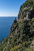 The Amalfi Coast road on the cliffs of the Sorrento Peninsula in italy on the Gulf of Salerno.