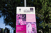 A sign for the medieval walled city of San Gimignano in Sienna, Tuscany, Italy.