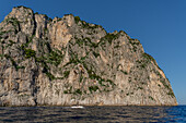 Limestone cliffs of Punta del Monaco, the eastern tip of the island of Capri, Italy.