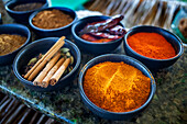 Typical condiments of maldivian cuisine in restaurant of Six Senses Laamu maldives luxury resort villas, Laamu Atoll region Maldives