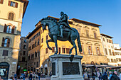 Equestrian statue of Cosimo I de' Medici on the Piazza della Signoria in the historic center of Florence, Italy.