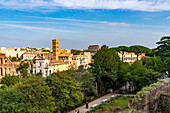 Basilica of Santa Francesca Romana & the Colosseum in the Colosseum Archaeological Park. Rome, Italy.