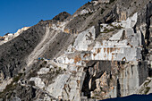 An active marble quarry in the Fantiscritti Basin in Apuan Alps near Carrara, Italy.