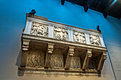 A carved marble singing gallery by Lucca della Robbia in the Duomo Museum in Florence, Italy. Original components were carved in the 15th Century but were combined to make this gallery in the 19th Century.