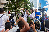 The leader of the opposition Maria Corina Machado, appears at the rally of the opposition called by her, in the streets of Caracas.