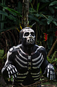 The Skeleton Men from the Omo Bugamo tribe of Papua New Guinea paint their bodies with black and white paint emulating the human skeleton, Chimbu Province, Papua New Guinea