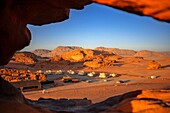 Mazayen Rum Camp bubble tents dome like hotel rooms in the style of Ridley Scott's The Martian film clustered together at SunCity camp in Wadi Rum National Park, Jordan