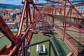 Vizcaya Bridge, a transporter bridge that links the towns of Portugalete and Getxo, Bilbao province, Basque Country, Euskadi, Spain.