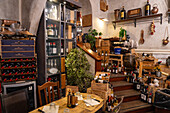 Rustic decor in a restaurant serving typical Tuscan cuisine in Florence, Italy.