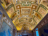 Ornate ceiling of the Gallery of Maps in the Vatican Museums, Vatican City, Rome, Italy.