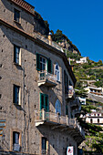 Building with typical traditional architecture in the commune of Ravello on the Amalfi Coast of Italy.