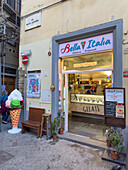 A gelateria on a narrow street in Florence, Italy.