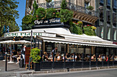 The famous Cafe de flore cafe restaurant, on the Boulevard Saint-Germain in the 6th arrondissement of Paris (Left Bank), France